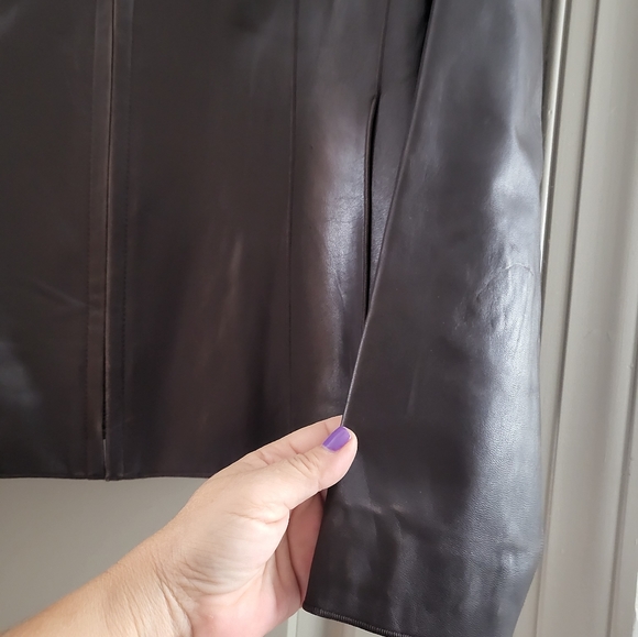 Cole Haan Lambskin Chocolate Leather Jacket 💯 BEAUTIFUL - Picture 4 of 10